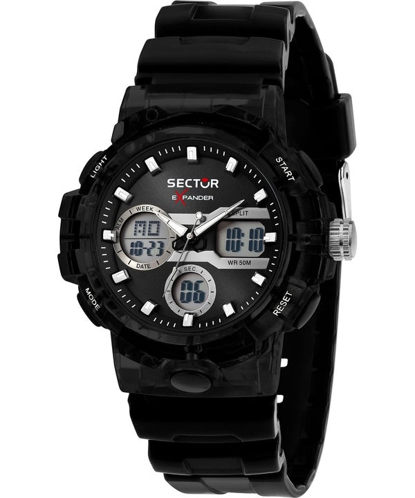Orologio da uomo Sector Ex-46 con cinturino in silicone e quadrante nero al quarzo R3251242505