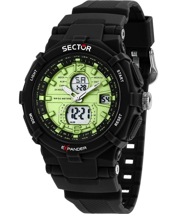 Orologio da uomo Sector Ex-09 con cinturino in silicone e quadrante verde al quarzo R3251296002
