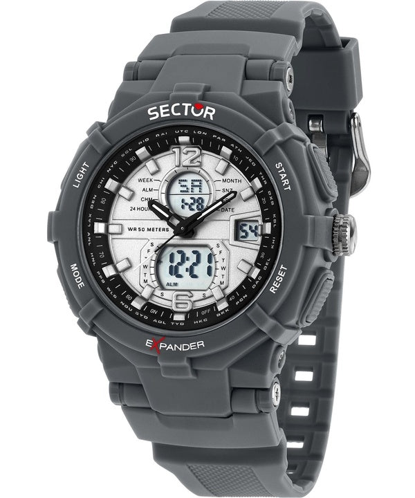 Orologio da uomo Sector Ex-09 con cinturino in silicone e quadrante argentato al quarzo R3251296003
