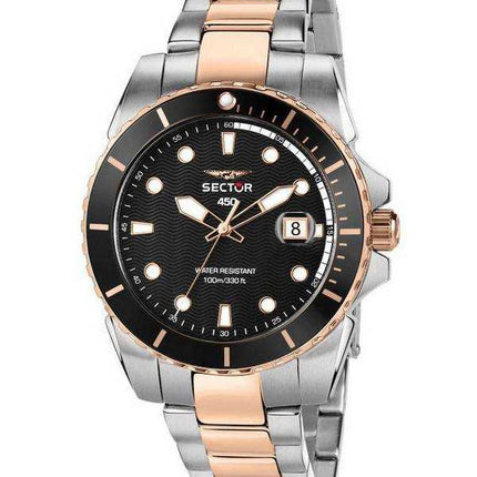 Orologio da uomo Sector 450 quadrante nero opaco bicolore in acciaio inossidabile al quarzo R3253276002 100M