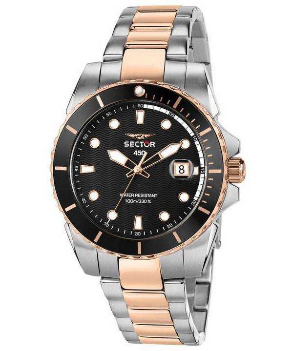 Orologio da uomo Sector 450 quadrante nero opaco bicolore in acciaio inossidabile al quarzo R3253276002 100M