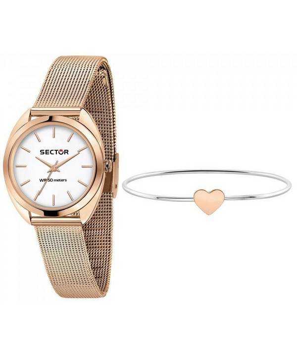 Orologio da donna Sector 955 con quadrante bianco opaco tono oro rosa in acciaio inossidabile al quarzo R3253518515