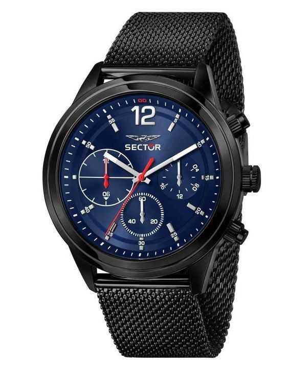 Orologio da uomo Sector 670 Dual Time multifunzione in acciaio inossidabile con quadrante blu al quarzo R3253540008