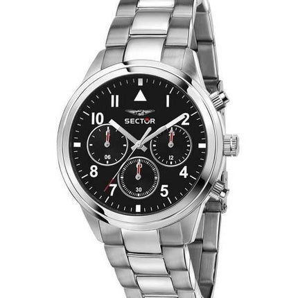 Orologio da donna Sector 670 Dual Time multifunzione in acciaio inossidabile con quadrante nero al quarzo R3253540013