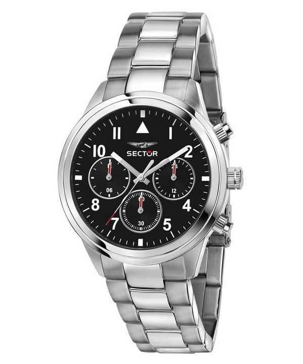 Orologio da donna Sector 670 Dual Time multifunzione in acciaio inossidabile con quadrante nero al quarzo R3253540013