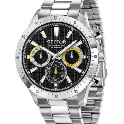 Orologio da uomo Sector 270 Dual Time multifunzione in acciaio inossidabile con quadrante nero al quarzo R3253578021