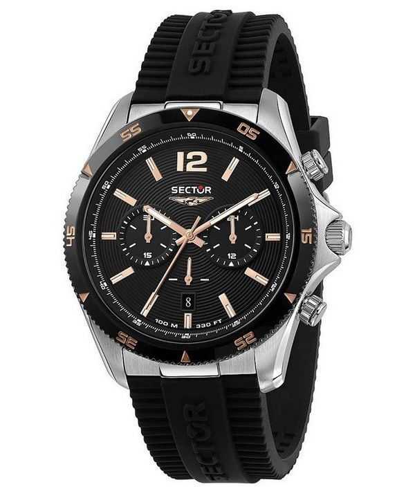 Sector 650 cronografo cinturino in silicone quadrante nero quarzo R3271631002 100M orologio da uomo