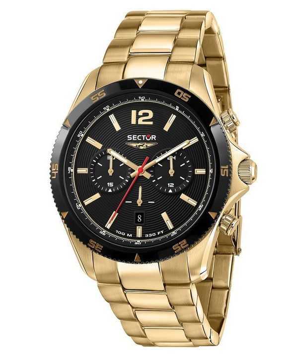 Orologio da uomo Sector 650 cronografo tono oro acciaio inossidabile quadrante nero quarzo R3273631002 100M