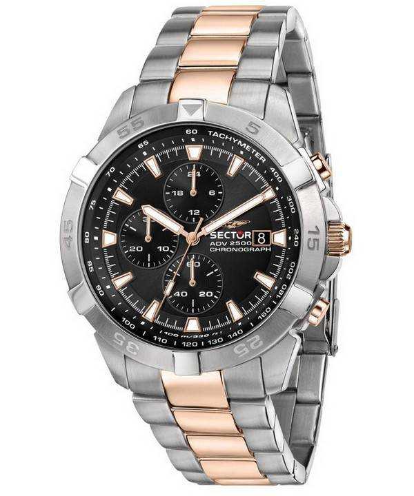 Orologio da uomo Sector ADV2500 cronografo quadrante nero bicolore in acciaio inossidabile al quarzo R3273643002 100M