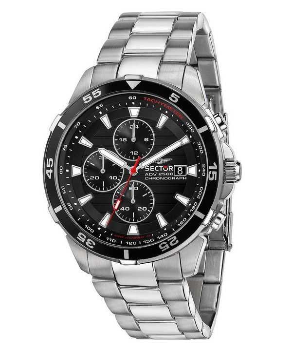 Orologio da uomo Sector ADV2500 cronografo in acciaio inossidabile con quadrante nero al quarzo R3273643003 100M