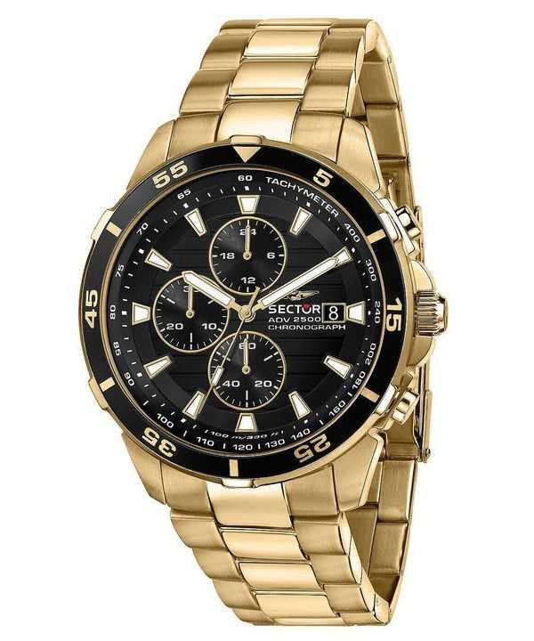 Orologio da uomo Sector ADV2500 cronografo tono oro acciaio inossidabile quadrante nero quarzo R3273643008 100M