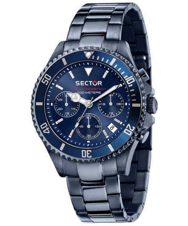 Orologio da uomo Sector 230 Cronografo quadrante blu scuro in acciaio inossidabile al quarzo R3273661026 100M