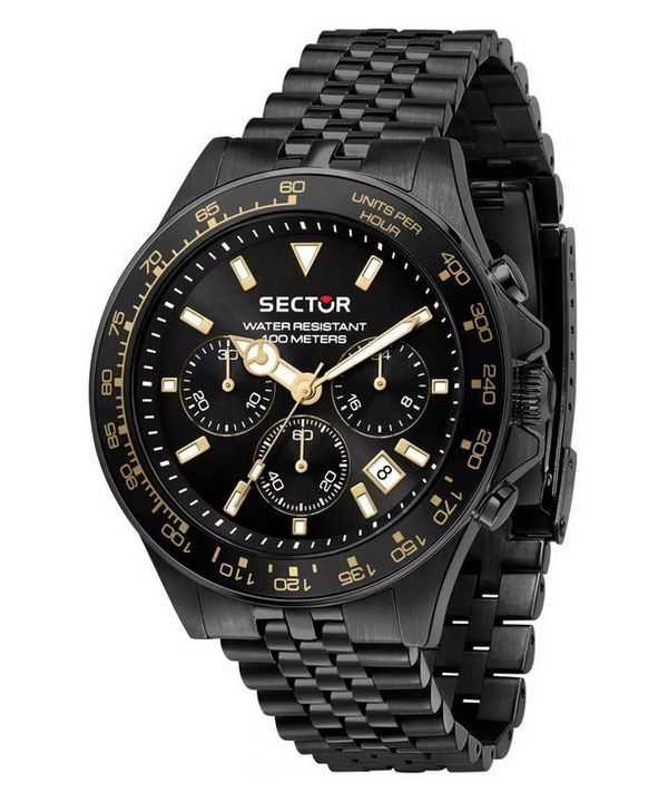 Orologio da uomo Sector 230 cronografo in acciaio inossidabile con quadrante nero al quarzo R3273661029 100M