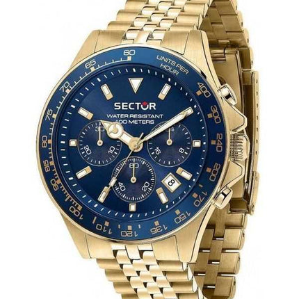 Orologio da uomo Sector 230 cronografo tono oro acciaio inossidabile quadrante blu quarzo R3273661030 100M