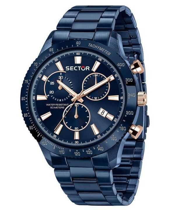 Orologio da uomo Sector 270 cronografo in acciaio inossidabile con quadrante blu al quarzo R3273778004