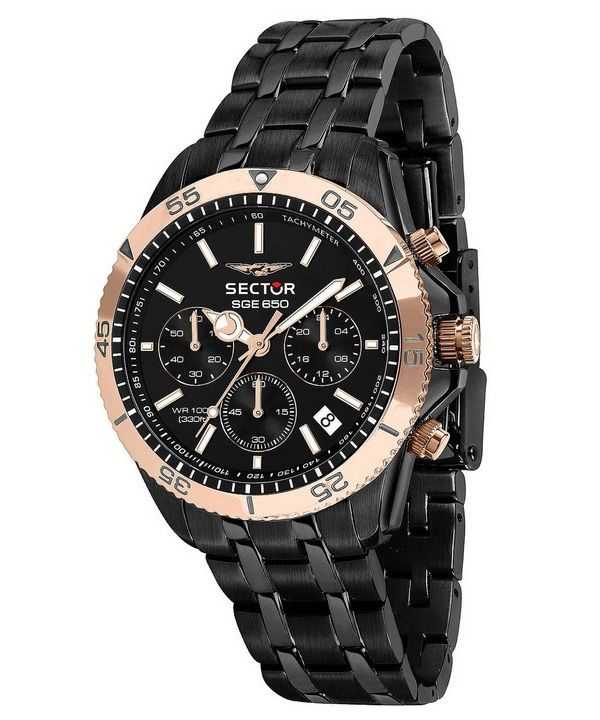 Orologio da uomo Sector SGE 650 cronografo in acciaio inossidabile con quadrante nero al quarzo R3273962004 100M