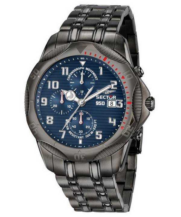 Orologio da uomo Sector 950 cronografo quadrante blu in acciaio inossidabile al quarzo R3273981005 100M