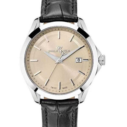 Orologio da uomo Philip Watch Swiss Made Blaze cinturino in pelle quadrante beige al quarzo R8251165008 100M