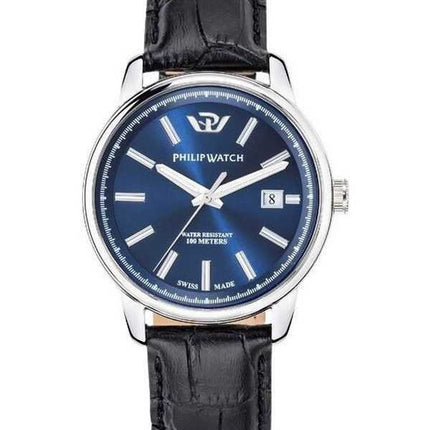 Philip Watch Swiss Made Kent Collezione Anniversario Cinturino in pelle Quadrante blu Quarzo R8251178013 Orologio da uomo 100M