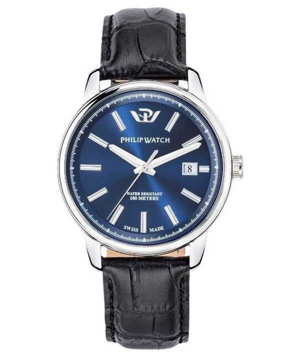 Philip Watch Swiss Made Kent Collezione Anniversario Cinturino in pelle Quadrante blu Quarzo R8251178013 Orologio da uomo 100M