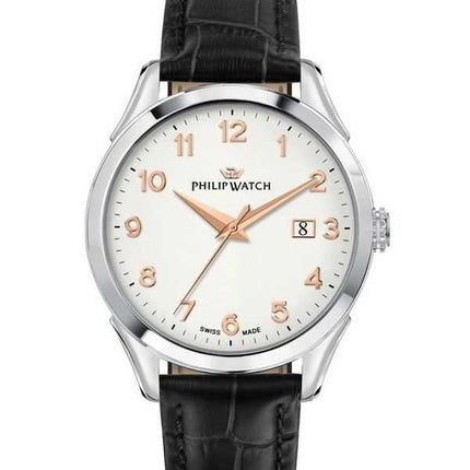 Philip Watch Swiss Made Roma cinturino in pelle quadrante bianco quarzo R8251217002 orologio da uomo