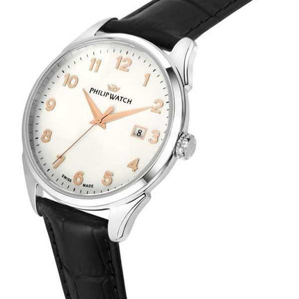 Philip Watch Swiss Made Roma cinturino in pelle quadrante bianco quarzo R8251217002 orologio da uomo