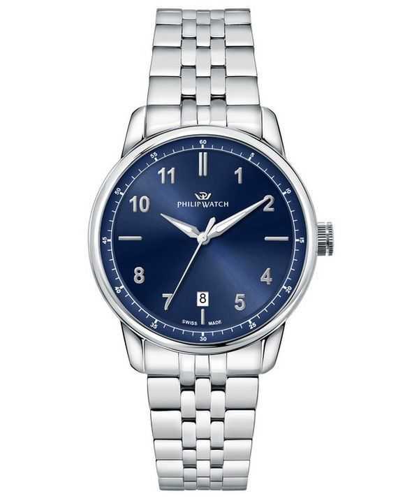 Orologio da uomo Philip Watch Swiss Made Anniversary in acciaio inossidabile quadrante blu al quarzo R8253150010 100M