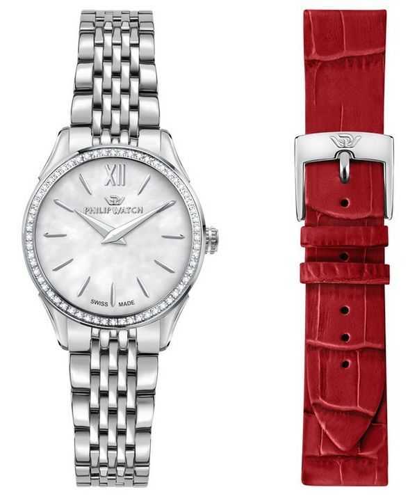 Philip Watch Swiss Made Roma Acciaio inossidabile Quadrante bianco Quarzo R8253217506 Orologio da donna con cinturino extra