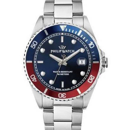 Philip Watch Swiss Made Caribe Sport Acciaio inossidabile Quadrante blu Sunray Orologio da uomo al quarzo R8253597090 100M