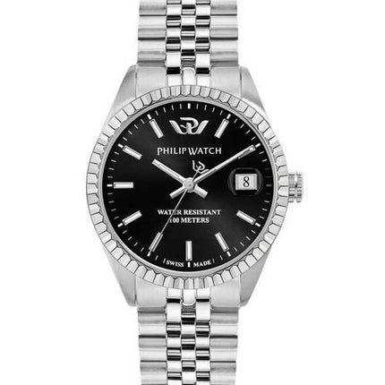 Philip Watch Swiss Made Caribe Urban acciaio inossidabile quadrante nero Sunray orologio da donna al quarzo R8253597586 100M