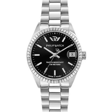 Philip Watch Swiss Made Caribe Urban acciaio inossidabile quadrante nero Sunray orologio da donna al quarzo R8253597589 100M