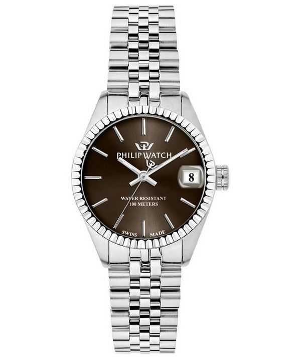 Philip Watch Swiss Made Caribe Urban Acciaio inossidabile Marrone Sunray Dial Quartz R8253597612 Orologio da donna 100M