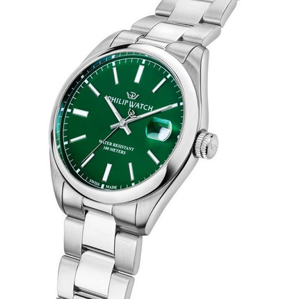 Orologio da uomo Philip Watch Swiss Made Caribe Urban in acciaio inossidabile quadrante verde al quarzo R8253597643 100M