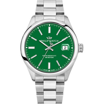 Orologio da uomo Philip Watch Swiss Made Caribe Urban in acciaio inossidabile quadrante verde al quarzo R8253597643 100M