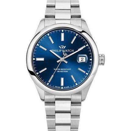 Orologio da uomo Philip Watch Swiss Made Caribe Urban in acciaio inossidabile quadrante blu Sunray al quarzo R8253597644 100M