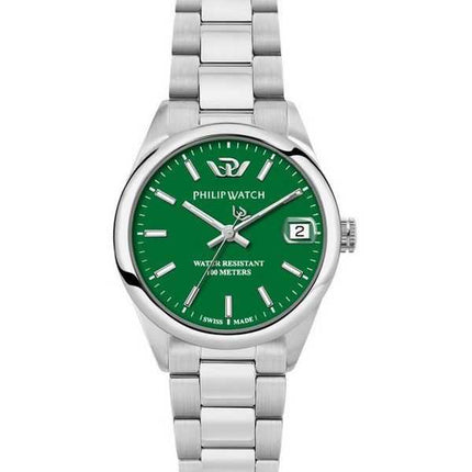 Orologio da uomo Philip Watch Swiss Made Caribe Urban in acciaio inossidabile quadrante verde al quarzo R8253597647 100M