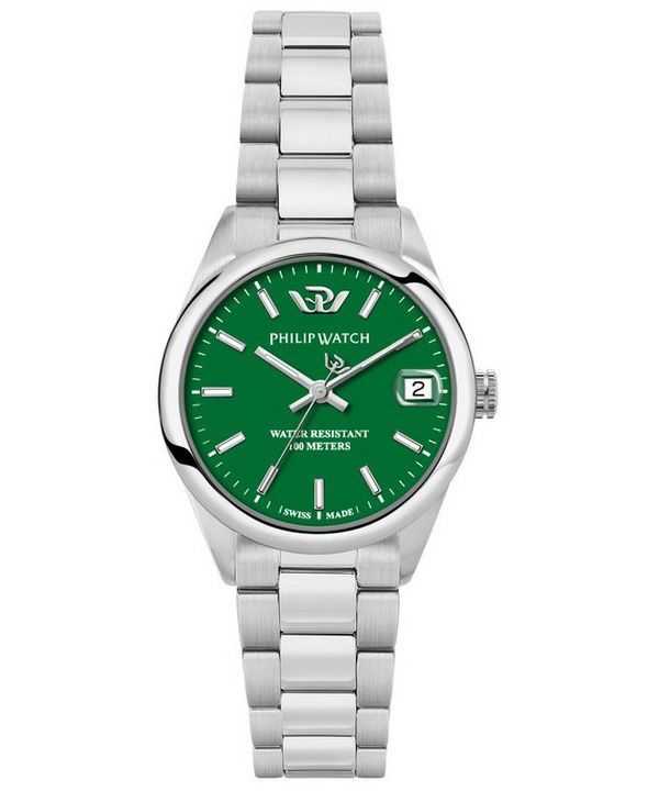 Orologio da uomo Philip Watch Swiss Made Caribe Urban in acciaio inossidabile quadrante verde al quarzo R8253597647 100M