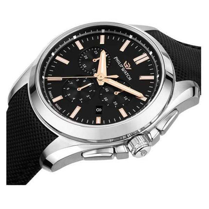 Philip Watch Swiss Made Amalfi Cronografo Cinturino in pelle Quadrante nero Quarzo R8271618002 Orologio da uomo 100M