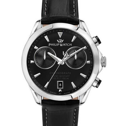 Philip Watch Swiss Made Blaze Cronografo Cinturino in pelle Quadrante nero Quarzo R8271665009 Orologio da uomo 100M