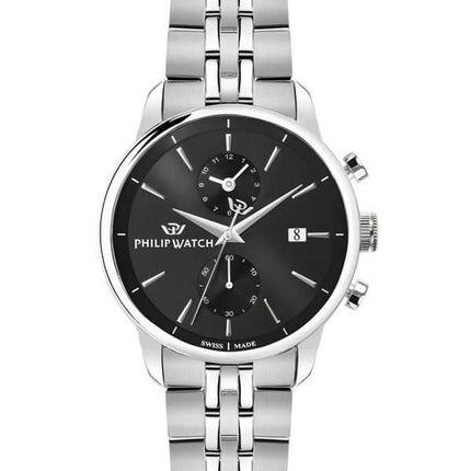 Philip Watch Swiss Made Anniversary Cronografo in acciaio inossidabile quadrante nero al quarzo R8273650002 Orologio da uomo 100