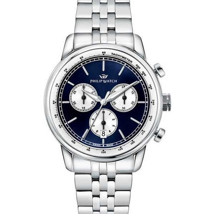 Philip Watch Swiss Made Anniversary Cronografo in acciaio inossidabile quadrante blu al quarzo R8273650004 Orologio da uomo 100M