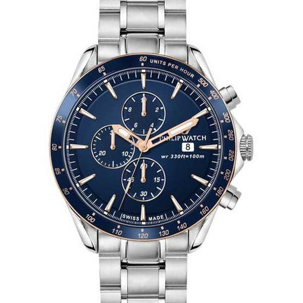 Philip Watch Swiss Made Blaze Cronografo in acciaio inossidabile quadrante blu al quarzo R8273995006 Orologio da uomo 100M