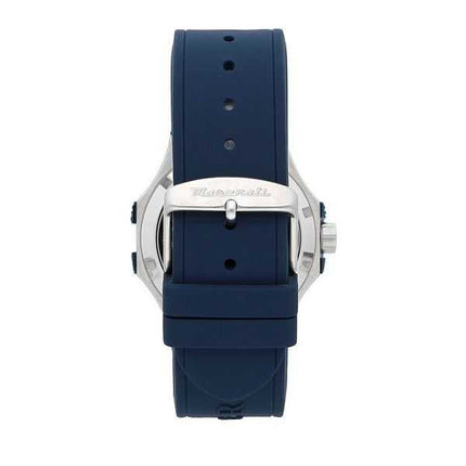 Orologio da uomo Maserati Potenza cinturino in caucciù blu quadrante scheletrato argento automatico R8821108035 100M