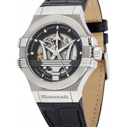 Orologio da uomo Maserati Potenza cinturino in pelle scheletro quadrante nero automatico R8821108038 100M