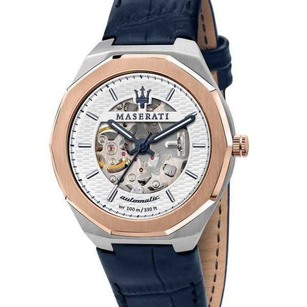 Orologio da uomo Maserati Stile in edizione limitata cinturino in pelle quadrante bianco automatico R8821142001 100M