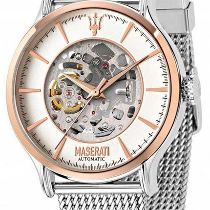 Maserati Epoca Skeleton quadrante bianco in acciaio inossidabile automatico R8823118004 Orologio da uomo