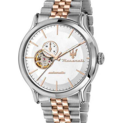 Orologio da uomo Maserati Epoca Two Tone in acciaio inossidabile a cuore aperto quadrante bianco automatico R8823118008 100M