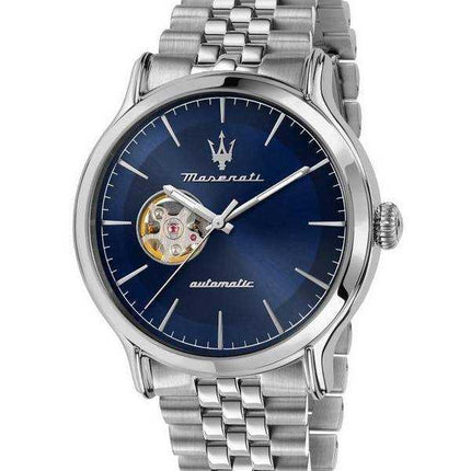 Orologio da uomo Maserati Epoca in acciaio inossidabile a cuore aperto con quadrante blu automatico R8823118009 100M