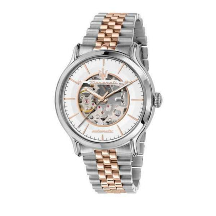 Orologio da uomo Maserati Epoca bicolore in acciaio inossidabile argento con quadrante scheletrato automatico R8823118011 100M
