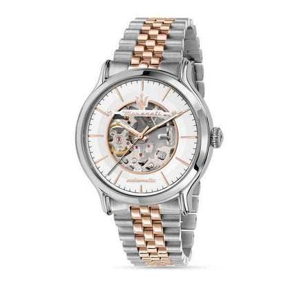 Orologio da uomo Maserati Epoca bicolore in acciaio inossidabile argento con quadrante scheletrato automatico R8823118011 100M